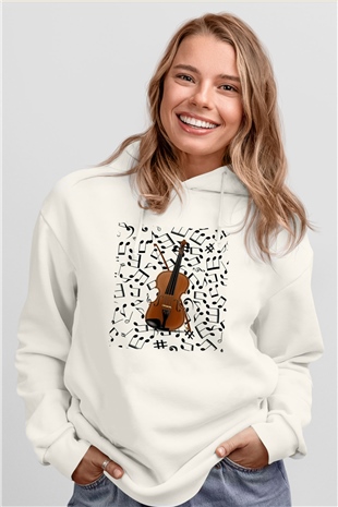Kemancı Beyaz Unisex Kapüşonlu Sweatshirt