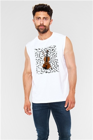 Kemancı Beyaz Unisex Kolsuz Tişört