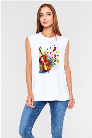 Kemancı Beyaz Unisex Kolsuz Tişört