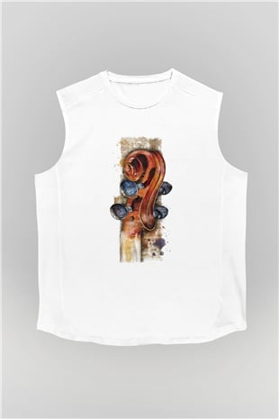 Kemancı Beyaz Unisex Kolsuz Tişört