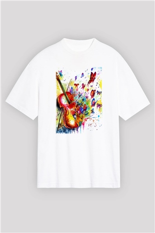 Kemancı Beyaz Unisex Oversize Tişört T-Shirt