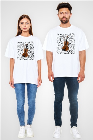 Kemancı Beyaz Oversize Tişört Oversize T-shirt - TişörtFabrikası
