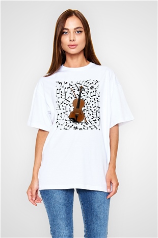 Kemancı Beyaz Oversize Tişört Oversize T-shirt - TişörtFabrikası