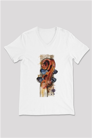 Kemancı Beyaz Unisex V Yaka Tişört T-Shirt