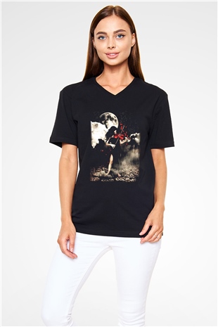 Kemancı Siyah Unisex V Yaka Tişört T-Shirt