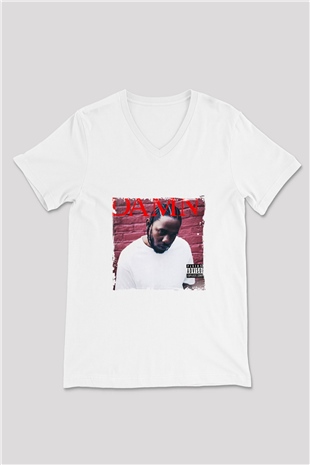 Kendrick Lamar Baskılı Beyaz V Yaka Unisex Tişört