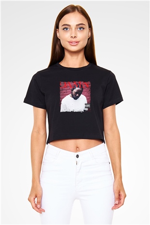 Kendrick Lamar Baskılı Crop Top Siyah Kadın Tişört