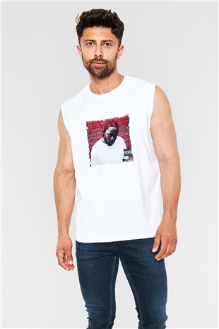 Kendrick Lamar Baskılı Unisex Beyaz Kolsuz Tişört