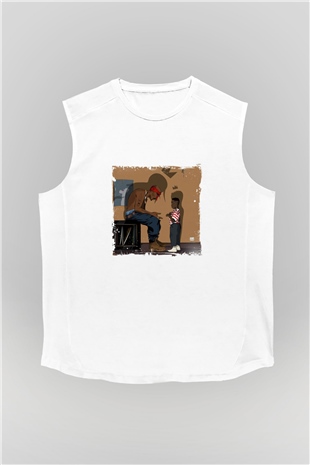 Kendrick Lamar Baskılı Unisex Beyaz Kolsuz Tişört