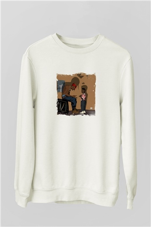 Kendrick Lamar Baskılı Unisex Beyaz Sweatshirt