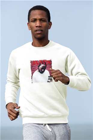 Kendrick Lamar Baskılı Unisex Beyaz Sweatshirt