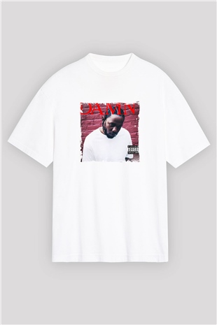 Kendrick Lamar Baskılı Oversize Beyaz Tişört