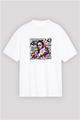 Kendrick Lamar Baskılı Oversize Beyaz Tişört