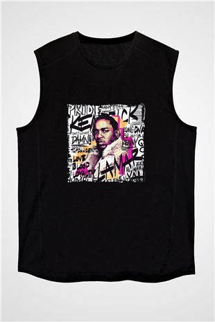 Kendrick Lamar Baskılı Unisex Siyah Kolsuz Tişört