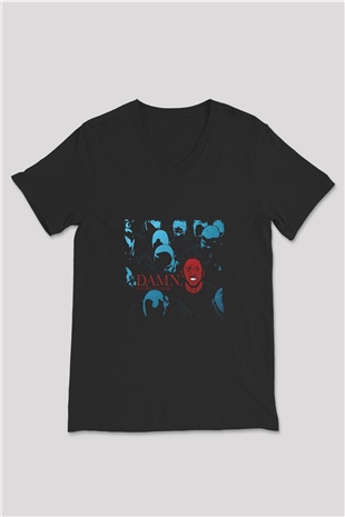 Kendrick Lamar Baskılı Unisex Siyah V Yaka Tişört
