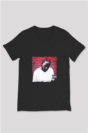 Kendrick Lamar Baskılı Unisex Siyah V Yaka Tişört