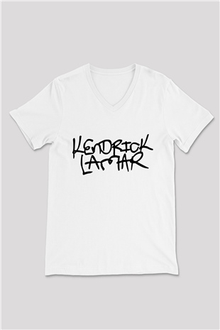 Kendrick Lamar Beyaz Unisex V Yaka Tişört T-Shirt