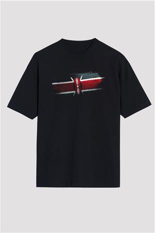 Kenya Bayrağı Baskılı Unisex Siyah Oversize Tişört