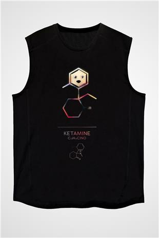 Ketamin Molekülü Baskılı Unisex Kolsuz Siyah Tişört - Tshirt