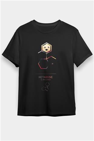 Ketamin Molekülü Baskılı Unisex Siyah Tişört - Tshirt