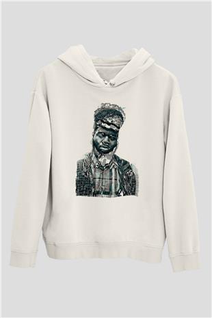 Khalid Baskılı Beyaz Unisex Kapüşonlu Sweatshirt