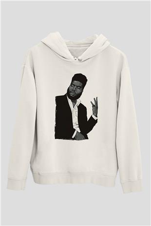 Khalid Baskılı Beyaz Unisex Kapüşonlu Sweatshirt