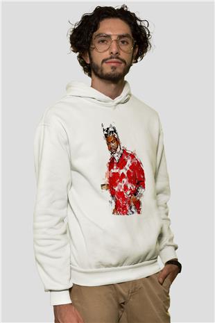 Khalid Baskılı Beyaz Unisex Kapüşonlu Sweatshirt
