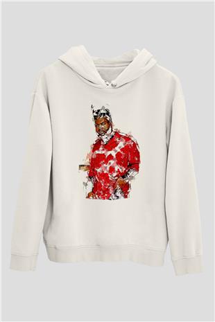 Khalid Baskılı Beyaz Unisex Kapüşonlu Sweatshirt