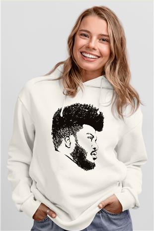 Khalid Baskılı Beyaz Unisex Kapüşonlu Sweatshirt
