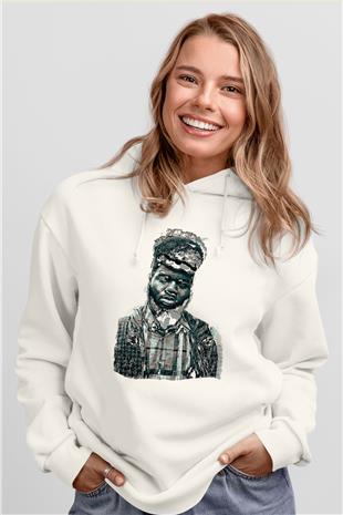 Khalid Baskılı Beyaz Unisex Kapüşonlu Sweatshirt