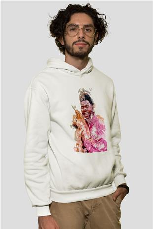 Khalid Baskılı Beyaz Unisex Kapüşonlu Sweatshirt