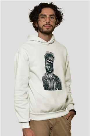 Khalid Baskılı Beyaz Unisex Kapüşonlu Sweatshirt