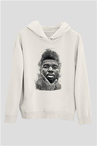 Khalid Baskılı Beyaz Unisex Kapüşonlu Sweatshirt