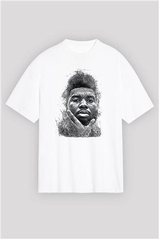Khalid Baskılı Beyaz Unisex Oversize Tişört - Tshirt