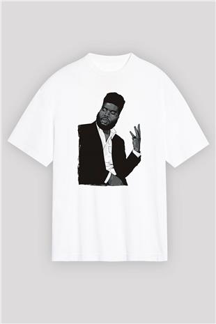 Khalid Baskılı Beyaz Unisex Oversize Tişört - Tshirt