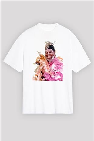 Khalid Baskılı Beyaz Unisex Oversize Tişört - Tshirt