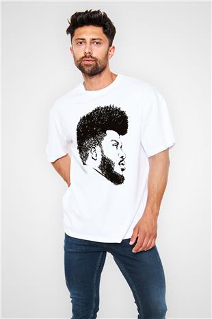 Khalid Baskılı Beyaz Unisex Oversize Tişört - Tshirt