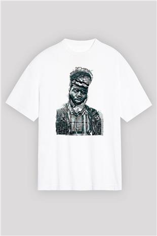 Khalid Baskılı Beyaz Unisex Oversize Tişört - Tshirt