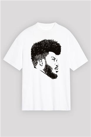 Khalid Baskılı Beyaz Unisex Oversize Tişört - Tshirt