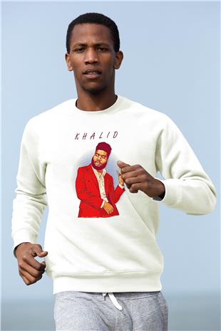 Khalid Baskılı Beyaz Unisex Sweatshirt