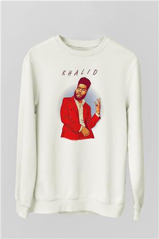 Khalid Baskılı Beyaz Unisex Sweatshirt