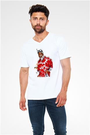 Khalid Baskılı Beyaz Unisex V Yaka Tişört - Tshirt