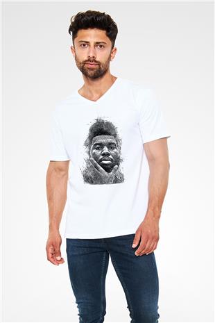 Khalid Baskılı Beyaz Unisex V Yaka Tişört - Tshirt