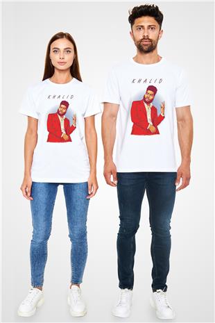 Khalid Baskılı Unisex Beyaz Tişört - Tshirt