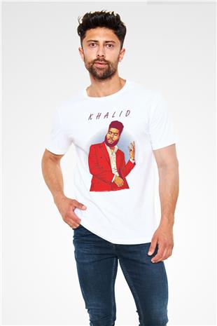 Khalid Baskılı Unisex Beyaz Tişört - Tshirt