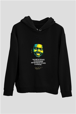 Khalid Baskılı Unisex Siyah Hoodie
