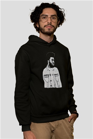 Khalid Baskılı Unisex Siyah Hoodie