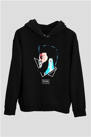 Khalid Baskılı Unisex Siyah Hoodie