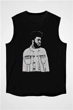 Khalid Baskılı Unisex Siyah Kolsuz Tişört - Tshirt