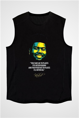 Khalid Baskılı Unisex Siyah Kolsuz Tişört - Tshirt